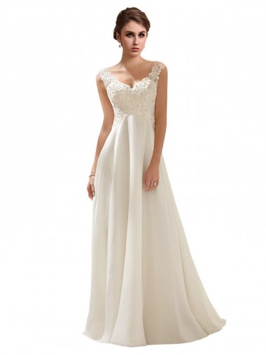 Sleeveless V-Neck Low Back Soft Chiffon & Lace A-Line Wedding Dress Brisbane