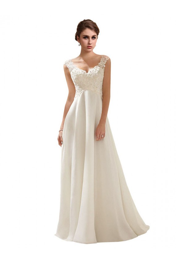 Sleeveless V-Neck Low Back Soft Chiffon & Lace A-Line Wedding Dress Brisbane