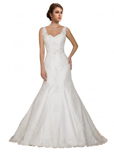 Cap Sleeves V-Neck Lace Mermaid Wedding Dress Brisbane
