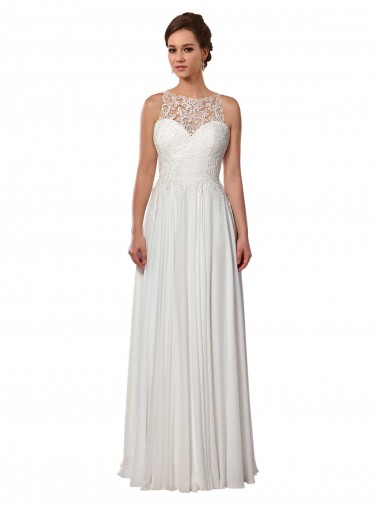 Sleeveless Illusion Neck Soft Chiffon A-Line Boho Wedding Dress Brisbane