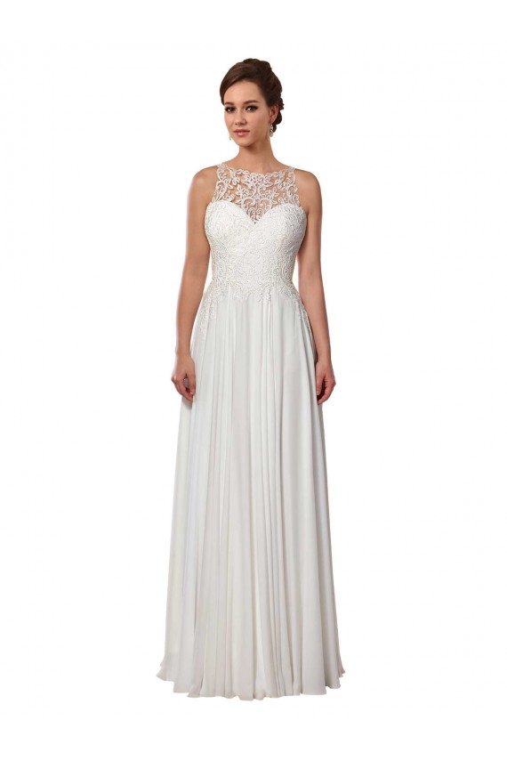 Sleeveless Illusion Neck Soft Chiffon A-Line Boho Wedding Dress Brisbane