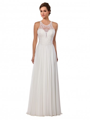 Sleeveless Illusion Neck Soft Chiffon Sheath Wedding Dress Brisbane