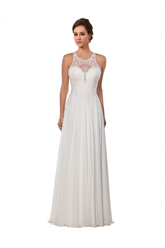 Sleeveless Illusion Neck Soft Chiffon Sheath Wedding Dress Brisbane