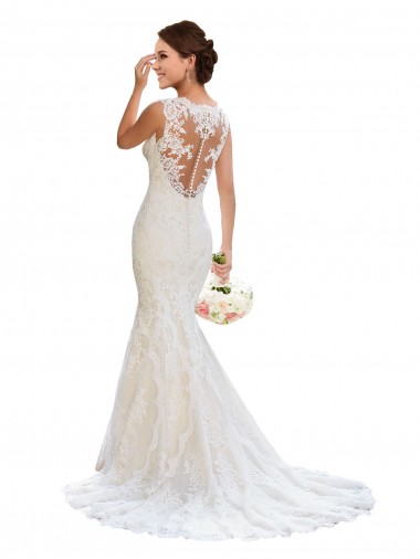 Sleeveless White V-Neck Lace Mermaid Wedding Dresses Brisbane