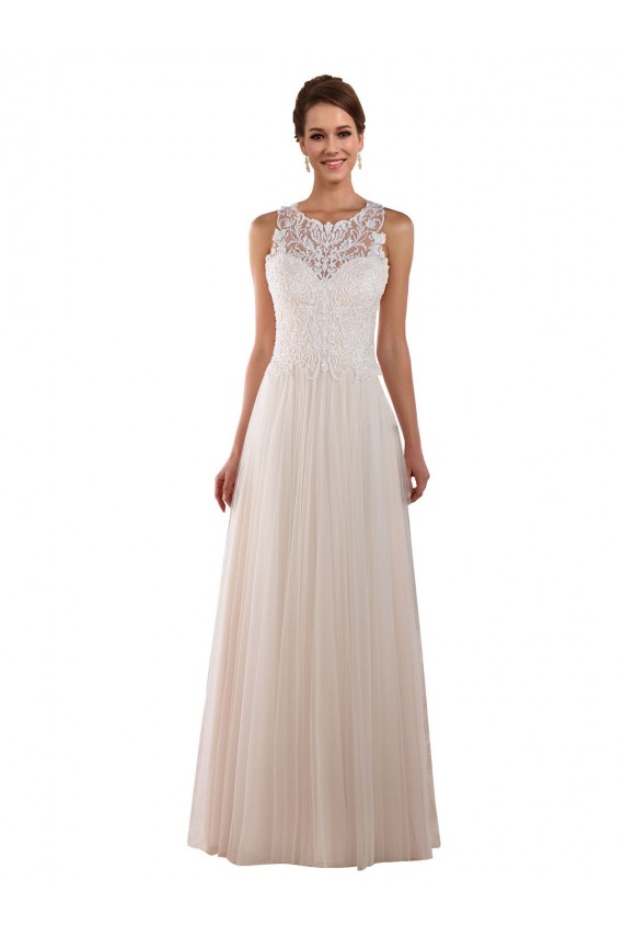 Sleeveless High Neck Tulle & Lace A-Line Boho Wedding Dress Brisbane