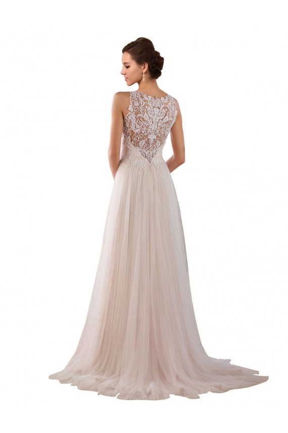Sleeveless High Neck Tulle & Lace A-Line Boho Wedding Dress Brisbane
