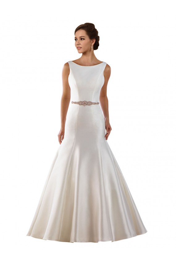 Sleeveless Bateau Neck V-Back Satin Mermaid Modern Wedding Dress Brisbane