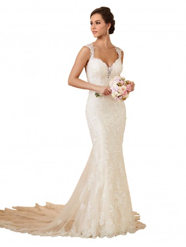 Sleeveless Sweetheart Keyhole Back Lace Mermaid Modern Wedding Dress Brisbane