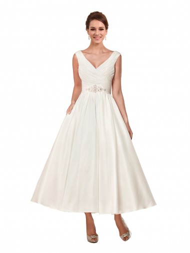 Sleeveless V-Neck Satin A-Line Wedding Dress Brisbane