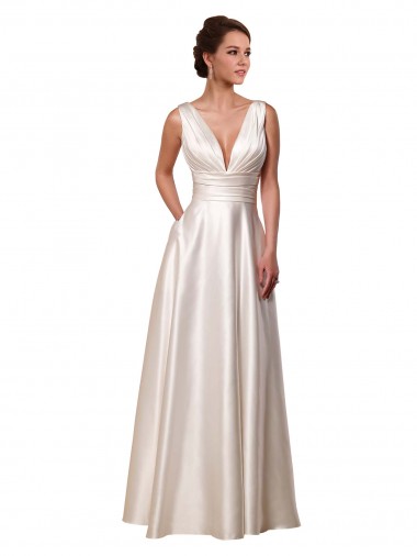 Sleeveless V-Neck Satin A-Line Wedding Gowns Brisbane