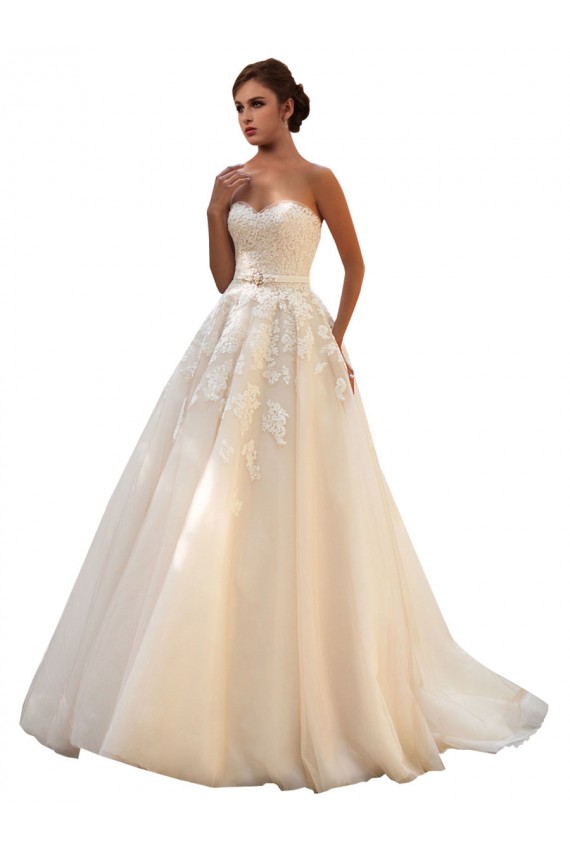 Sleeveless Ivory & Champagne Sweetheart Tulle & Lace Ball Gown Wedding Dresses Brisbane