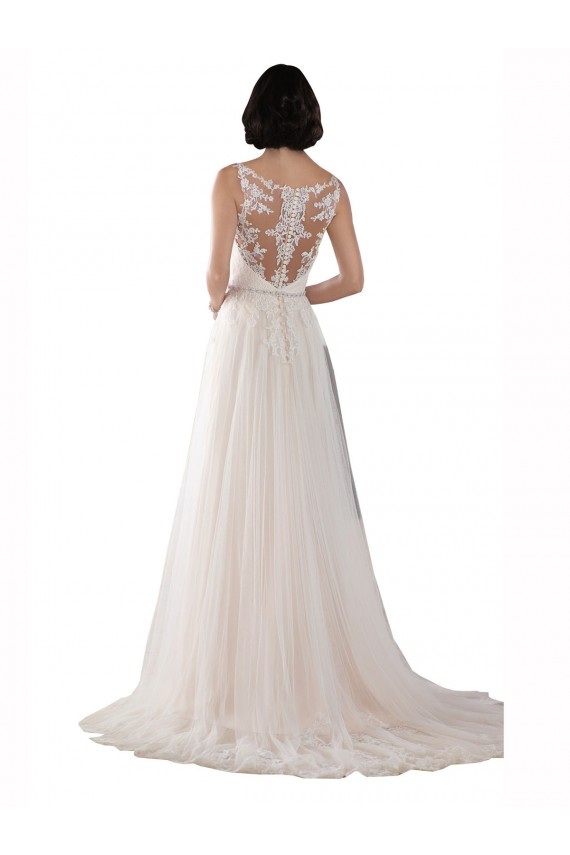 Sleeveless Illusion Neck Tulle A-Line Boho Wedding Dress Brisbane