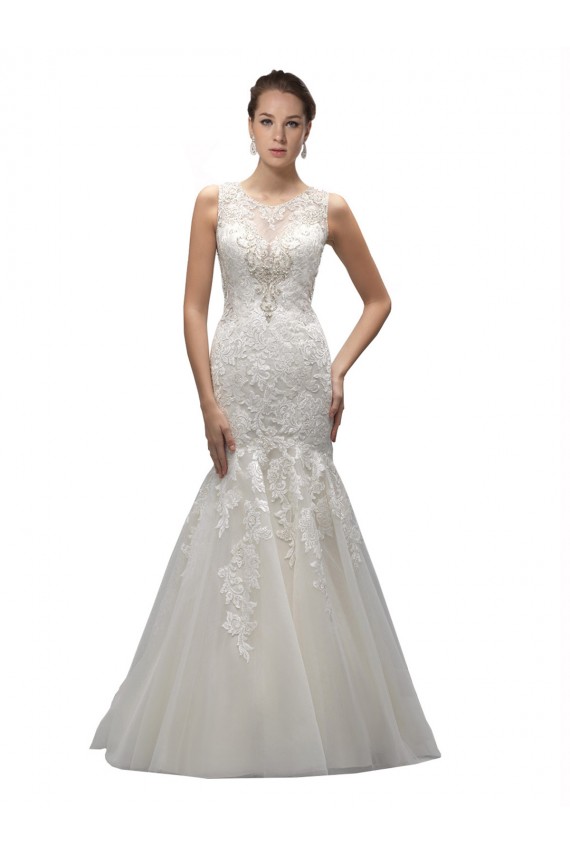Sleeveless Ivory Illusion Neck Sweep Train Tulle & Lace Mermaid Wedding Dresses Brisbane