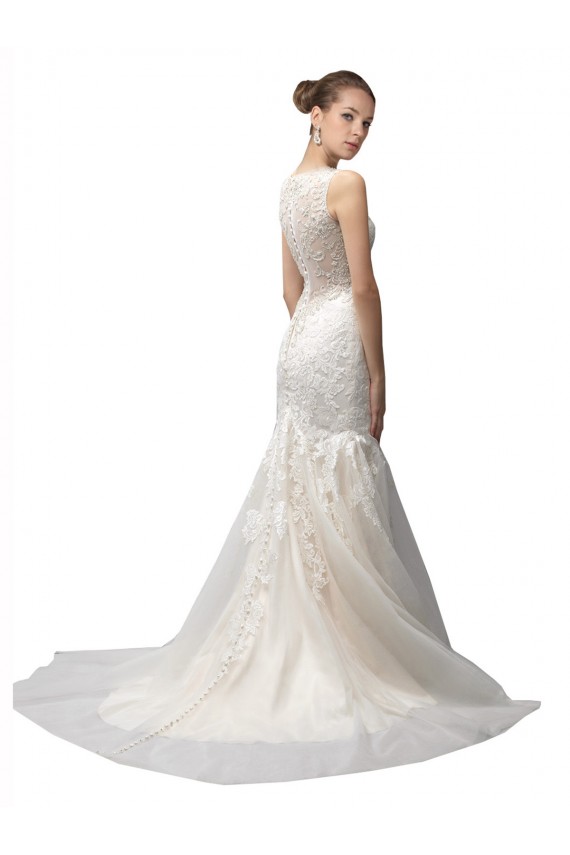 Sleeveless Ivory Illusion Neck Sweep Train Tulle & Lace Mermaid Wedding Dresses Brisbane