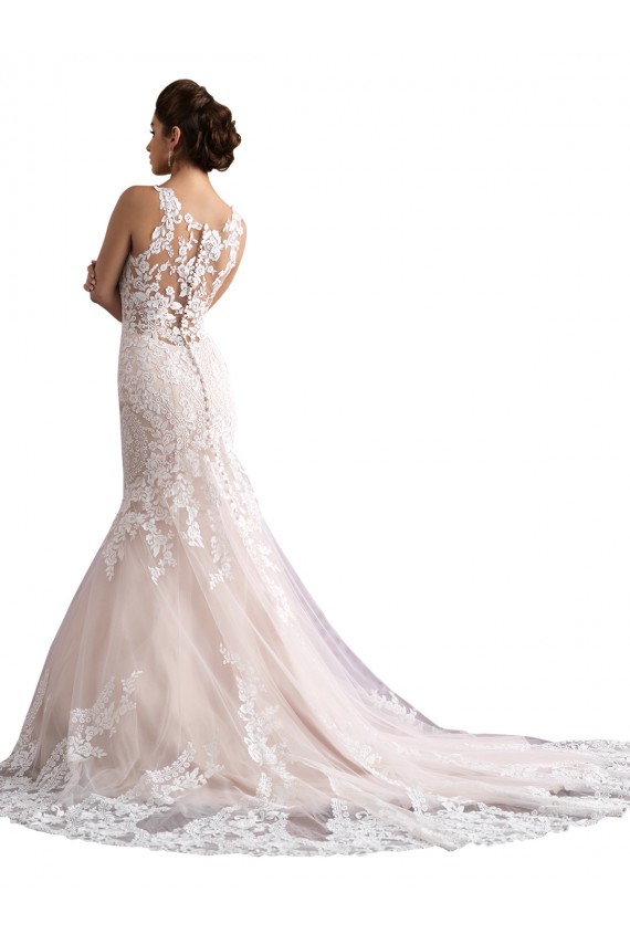 Sleeveless Ivory & Champagne Illusion Neck Tulle & Lace Mermaid Wedding Dresses Brisbane