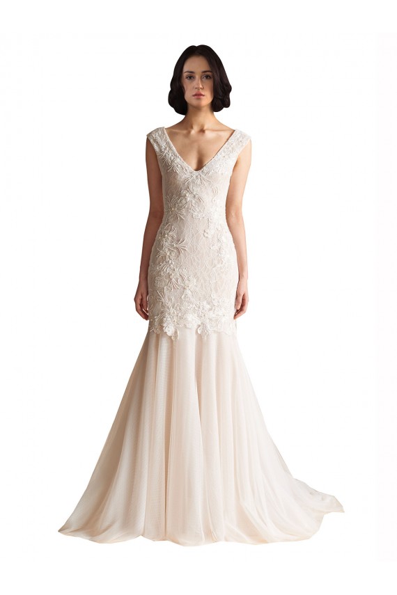 Sleeveless V-Neck Low Back Tulle Mermaid Wedding Dress Brisbane