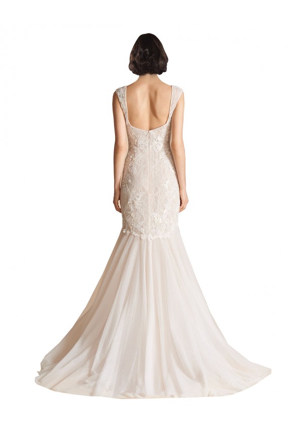 Sleeveless V-Neck Low Back Tulle Mermaid Wedding Dress Brisbane