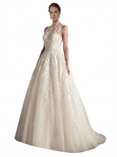Sleeveless Illusion Neck Tulle A-Line Wedding Dress Brisbane
