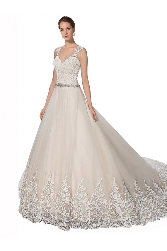 Sleeveless Ivory & Champagne Sweetheart Tulle & Lace A-Line Wedding Dresses Brisbane