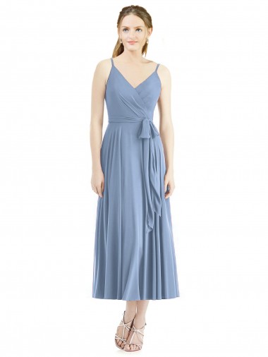 Sleeveless Dusty Blue Spaghetti Straps Soft Chiffon A-Line Bridesmaid Dress Brisbane