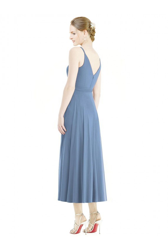Sleeveless Dusty Blue Spaghetti Straps Soft Chiffon A-Line Bridesmaid Dress Brisbane