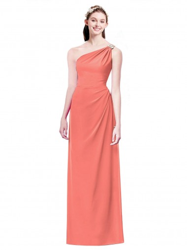 Sleeveless Coral One Shoulder Soft Chiffon A-Line Bridesmaid Dress Brisbane
