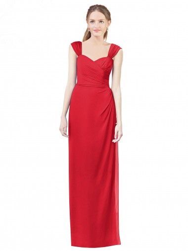 Cap Sleeves Red Sweetheart Soft Chiffon A-Line Formal Dress / Bridesmaid Dress Brisbane