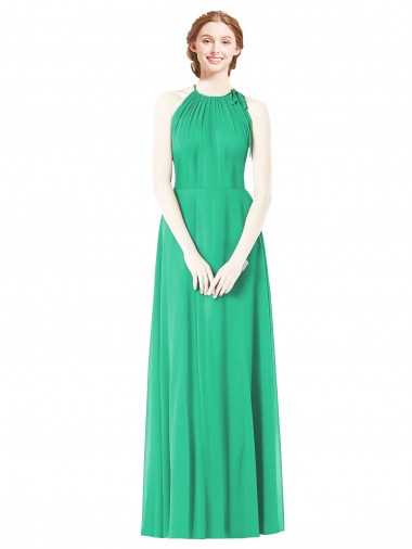 Sleeveless Emerald Green Halter Neck Soft Chiffon A-Line Bridesmaid Dress Brisbane