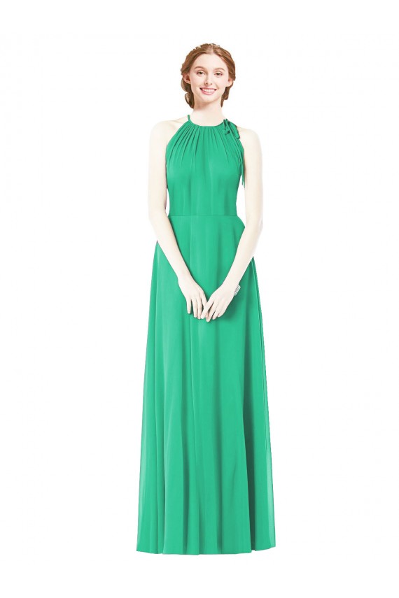 Sleeveless Emerald Green Halter Neck Soft Chiffon A-Line Bridesmaid Dress Brisbane