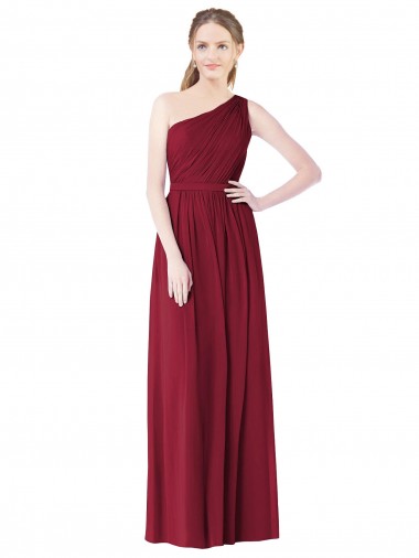 Sleeveless Burgundy One Shoulder Soft Chiffon A-Line Bridesmaid Gown Brisbane