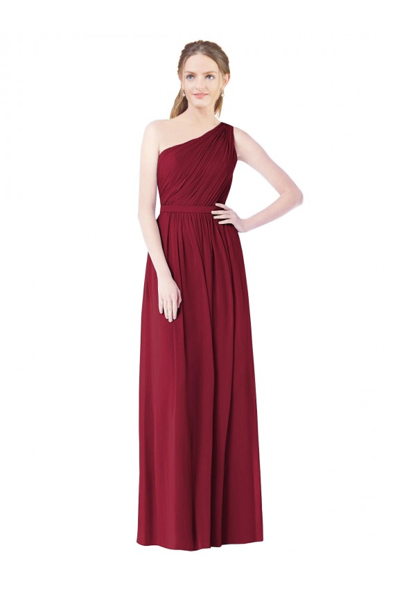 Sleeveless Burgundy One Shoulder Soft Chiffon A-Line Bridesmaid Gown Brisbane