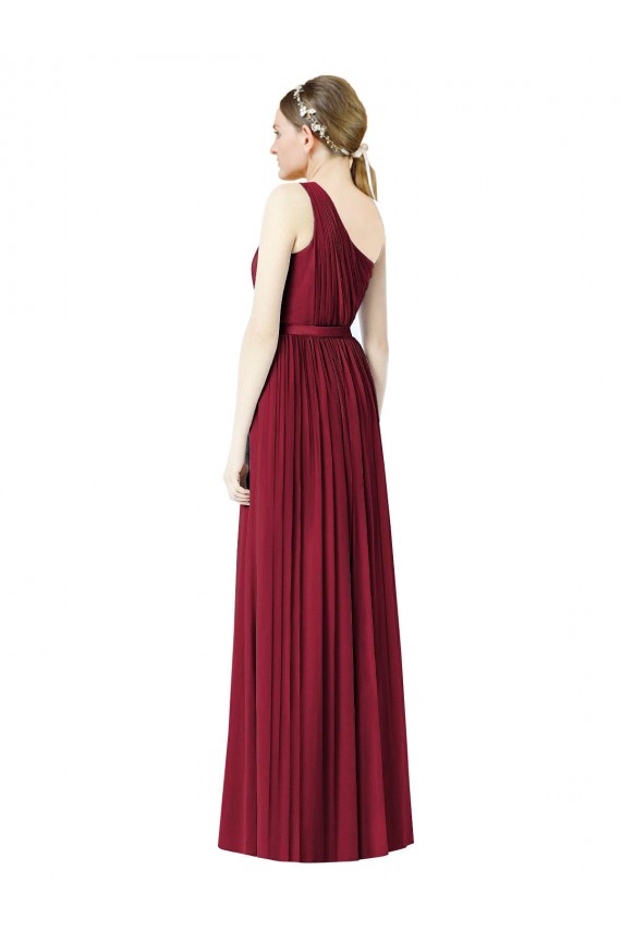 Sleeveless Burgundy One Shoulder Soft Chiffon A-Line Bridesmaid Gown Brisbane
