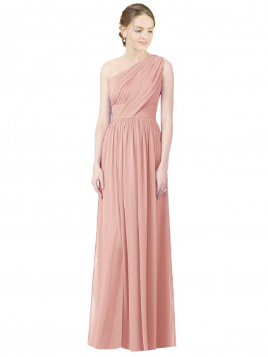 Sleeveless Bliss Pink One Shoulder Soft Chiffon A-Line Bridesmaid Dress Brisbane