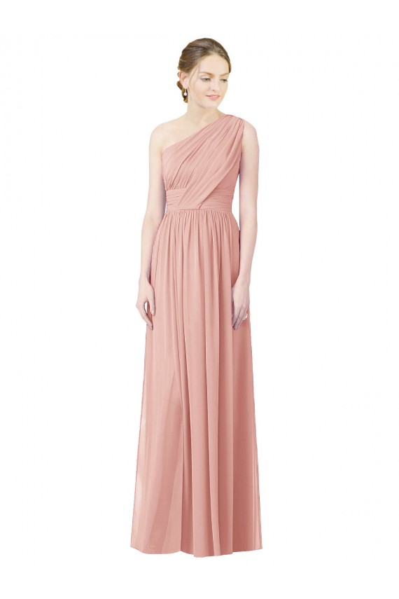 Sleeveless Bliss Pink One Shoulder Soft Chiffon A-Line Bridesmaid Dress Brisbane