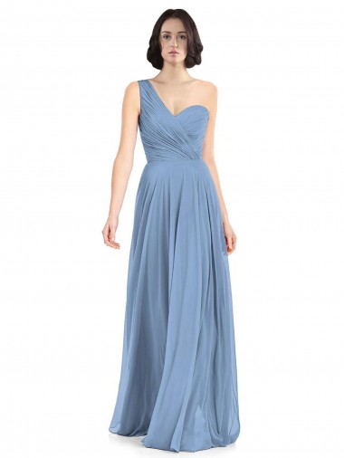 Sleeveless Dusty Blue One Shoulder Soft Chiffon A-Line Formal Dress / Bridesmaid Dress Brisbane
