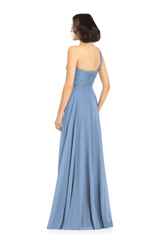 Sleeveless Dusty Blue One Shoulder Soft Chiffon A-Line Formal Dress / Bridesmaid Dress Brisbane