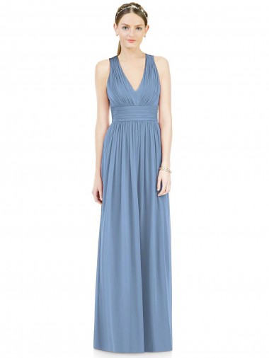 Sleeveless Dusty Blue V-Neck Chiffon A-Line Bridesmaid Gowns Brisbane