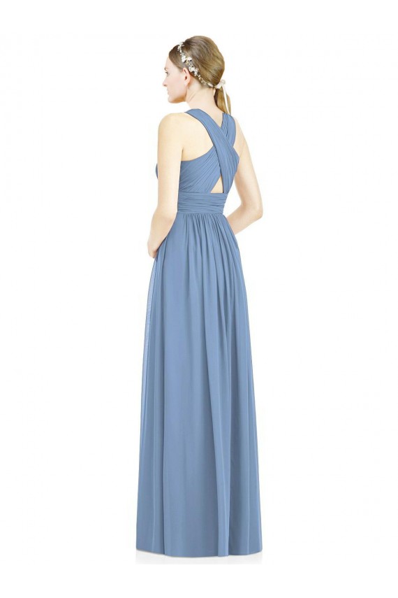 Sleeveless Dusty Blue V-Neck Chiffon A-Line Bridesmaid Gowns Brisbane