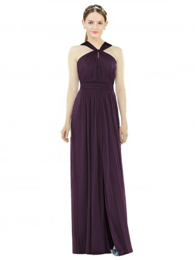 Sleeveless Halter Neck V-Back Soft Chiffon A-Line Semi Formal Evening Dress / Bridesmaid Dress Brisbane