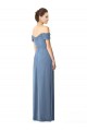 Cap Sleeves Dusty Blue Off the Shoulder Soft Chiffon A-Line Bridesmaid Dress Brisbane