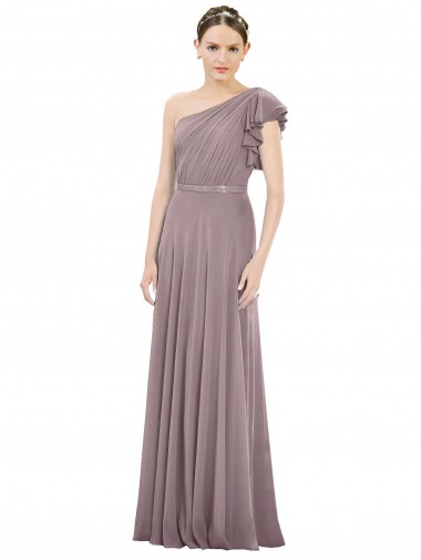 Sleeveless Dusty Rose One Shoulder Soft Chiffon A-Line Bridesmaid Dress Brisbane