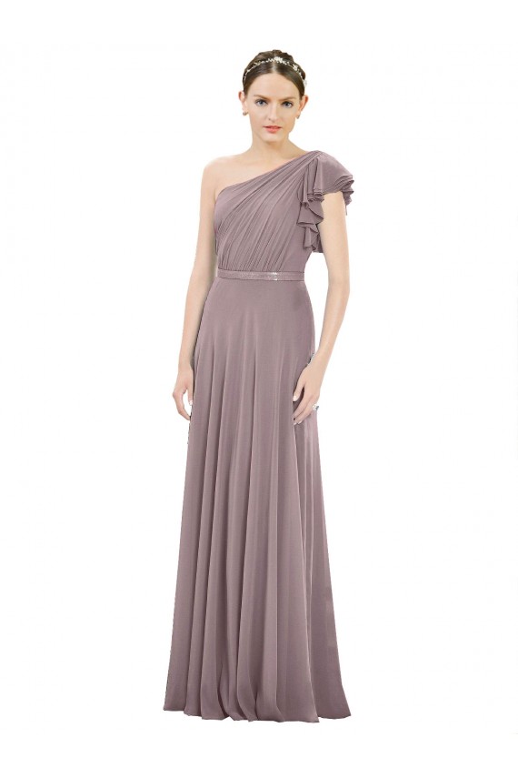 Sleeveless Dusty Rose One Shoulder Soft Chiffon A-Line Bridesmaid Dress Brisbane
