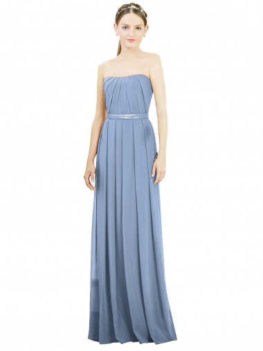 Sleeveless Dusty Blue Strapless Soft Chiffon A-Line Bridesmaid Dress Brisbane