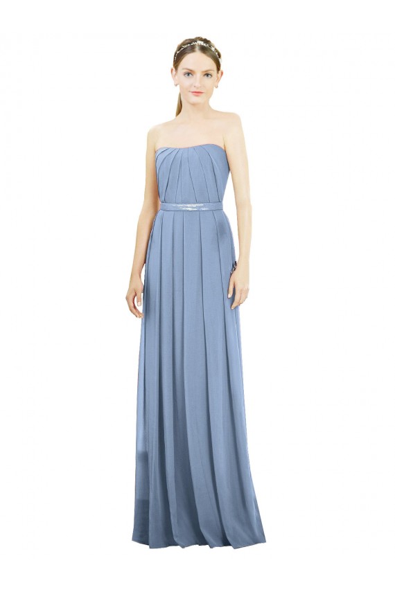 Sleeveless Dusty Blue Strapless Soft Chiffon A-Line Bridesmaid Dress Brisbane