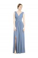 Sleeveless Dusty Blue V-Neck Soft Chiffon A-Line Semi Formal Evening Dress / Bridesmaid Dress Brisbane