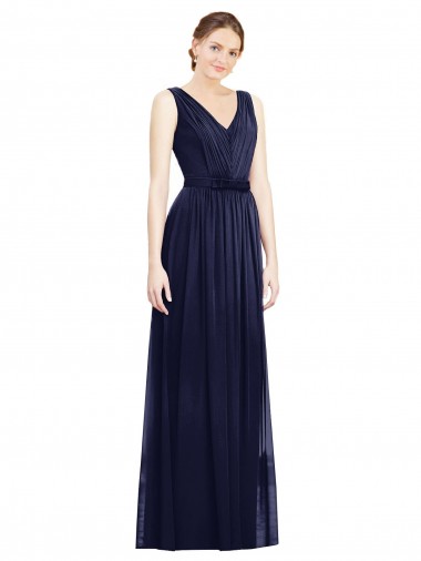 Sleeveless Dark Navy V-Neck Chiffon A-Line Bridesmaid Gowns Brisbane