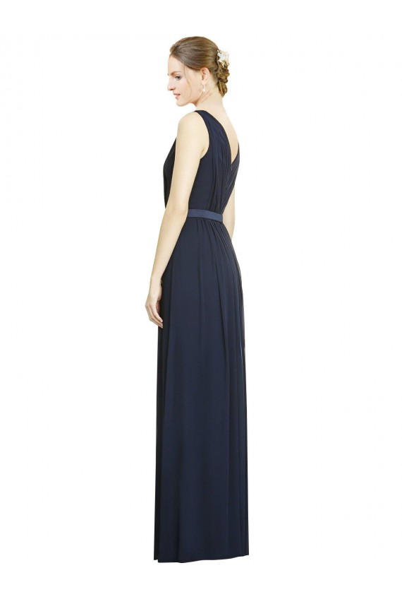 Sleeveless Dark Navy V-Neck Chiffon A-Line Bridesmaid Gowns Brisbane