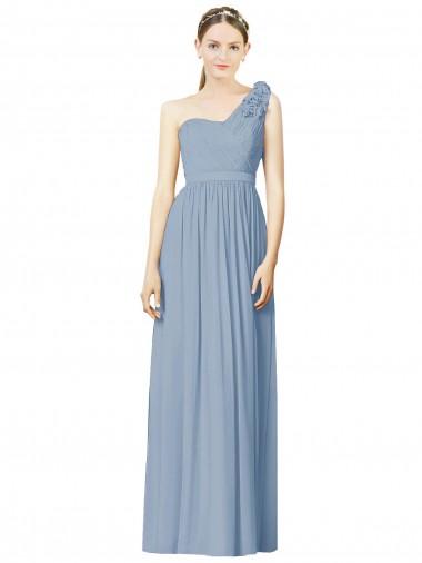 Sleeveless Dusty Blue One Shoulder Soft Chiffon A-Line Bridesmaid Dress Brisbane