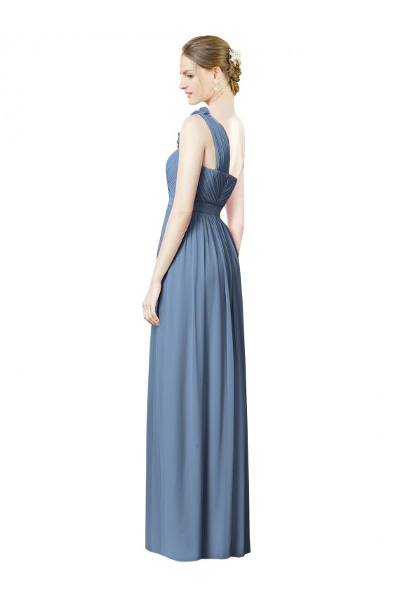 Sleeveless Dusty Blue One Shoulder Soft Chiffon A-Line Bridesmaid Dress Brisbane