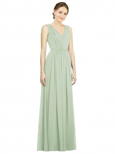 Sleeveless Sage V-Neck V-Back Soft Chiffon A-Line Bridesmaid Dress Brisbane